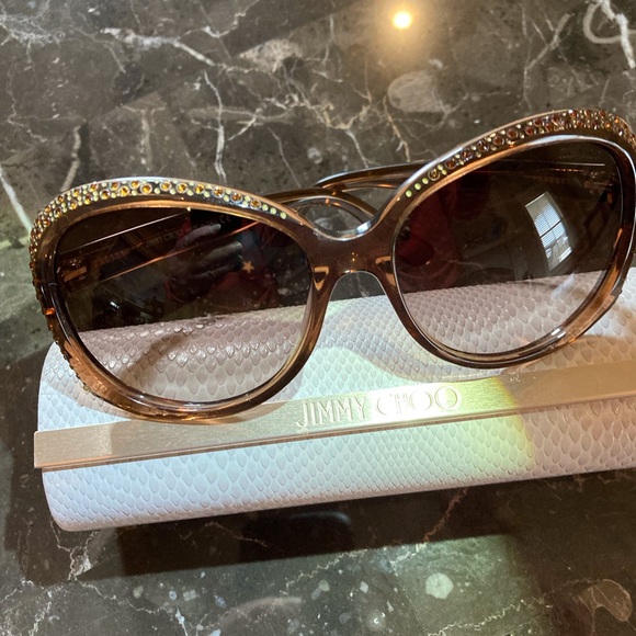 Jimmy Choo Lu Crystal Embellished Sunglasses with Case - Picture 1 of 16